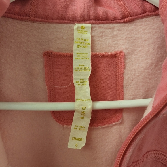 Barbie Pink lululemon athletica Scuba Hoodie Sz 6 LIKE NEW - Picture 4 of 5